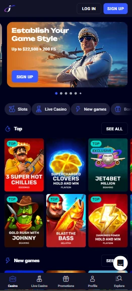 Jet4bet casino open on a mobile phone